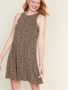 Old Navy Leopard Print Sleeveless Swing Dress Size Small